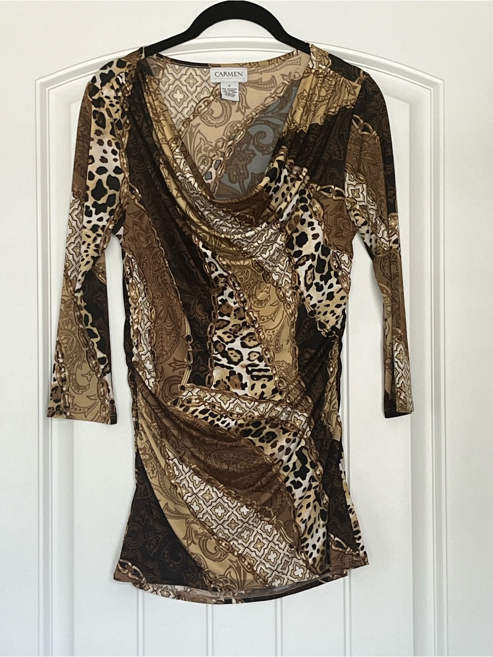 Carmen by Carmen Marc Valvo Mixed Animal & Paisley Print Top Size Small